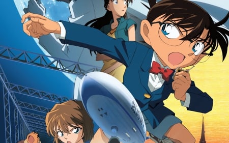 Detective Conan - conan, glasses, dress, ran, the movie, bow, brown hair, wallpaper