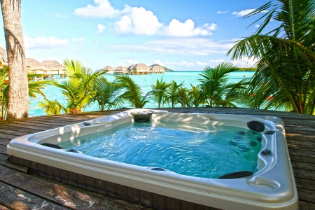 Bora Bora Pearl Beach Resort Jacuzzi Hot Tub Tahiti Polynesia - beach, hot, pacific, paradise, polynesian, polynesia, french, bora bora, atoll, lagoon, holiday, south, resort, sand, tub, ocean, islands, tropical, exotic, luxury, bath, jacuzzi, blue, society, island, spa, pool, sea, tahiti