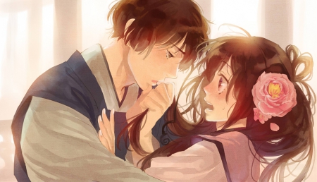 Blushing ♥ - japan aph, blushing, taiwan aph, anime, female, Hetalia Axis Powers, flower, male, manga, Hetalia, couple