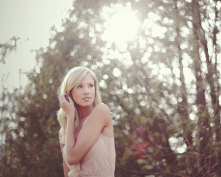 blonde - blonde, forest, women, sunlight