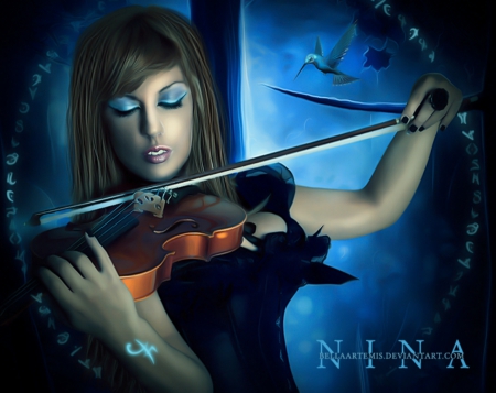 Song of my Soul - lady, melody, blue, violin, fantasy, soul