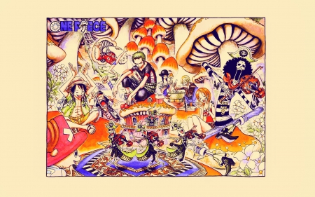 One Piece - one piece, mushroom, franky, brook, mugiwara, sanji, nico robin, luffy, usopp, chopper, nami, zoro