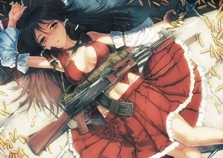 Reimu, Guns and Beauty Witch Miko - beauty, girl, touhou, game, wall, anime, classic, reimu, new