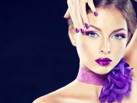 Pretty face - purple, woman, nails, face, makeup