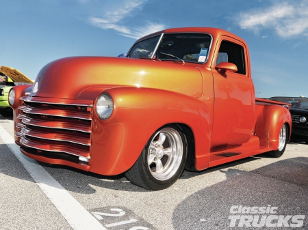 '51 Chevy Truck - sunset orange, 1951, bowtie, classic