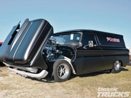 1966 Chevy Panel - bowtie, tilt hood, black, gm