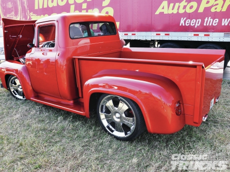 1956 F-100 - classic, chrome wheels, red, truck