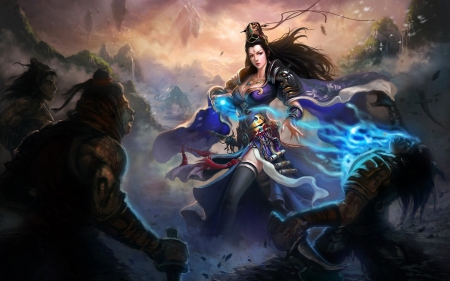 Fantasy girl - fighter, game, warrior, blue, dress, girl, beauty, fantasy, jade dynasty, woman, princess, asian