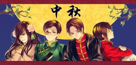 Hetalia: Axis Powers - anime, female, team, dress, guy, china, long hair, boy, male, short hair, group, oriental, hetalia, anime girl, hot, girl, macau, friend, brown hair, handsome, axis powers, hong kong, cute, hetalia axis powers, asia, sexy, taiwan