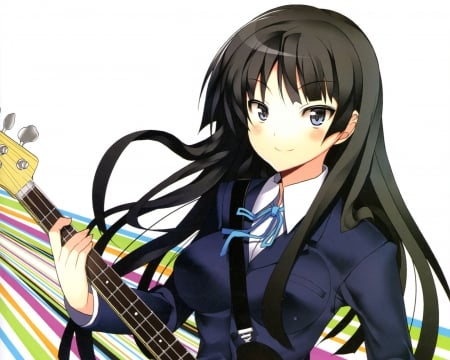 Akiyama Mio - pretty, anime, female, long hair, akiyama mio, uniform, guitar, superstar, nice, akiyama, idol, abstract, anime girl, kon, hot, singer, girl, lovely, sweet, k on, school uniform, musician, diva, black hair, cute, mio akiyama, mio, sexy