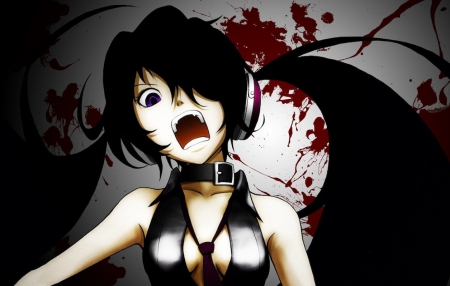 Kagarou Miku - Hatsune Miku, Warrior, Gothic, Anime, Novel, Volc, Dark, Blood, Wall, Girl, Beauty, Kagarou, Game, New