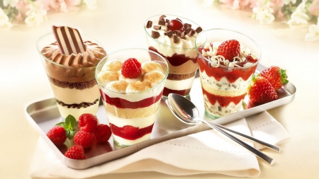 Ice Cream - cream, strawberry, choc, Ice