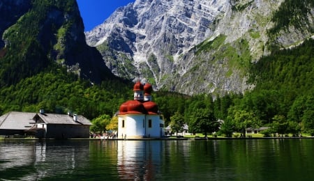 St. Bartholomew - germany, nature, landscape, lake, mountains, houses