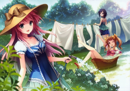 sunny day - girls, pretty, sunny day, cute, flowers, anime