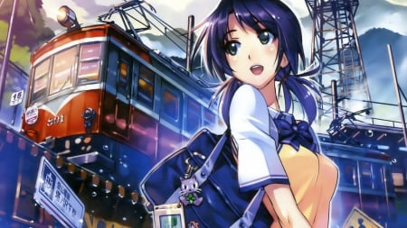 the train - train, face, pretty, girl, school, anime, uniform