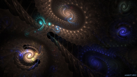 Spirals in orbit - digital art, space, jwildfire, stars