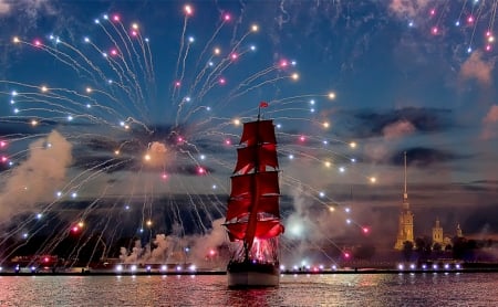 Welcome fireworks - image, wallpaper, color, new, expression, boat