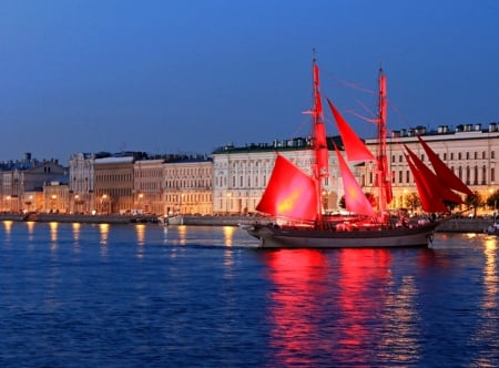 Red boat in St. petersburg, Russia - image, wallpaper, color, expression, new