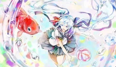 Hatsune - hatsune miku, hatsune, water, fish, miku, cant think of a fourth