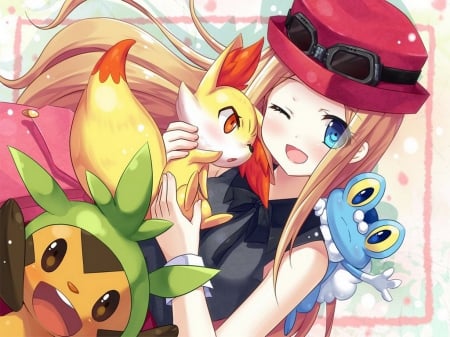 mitsuki's love wink - pokemon, mitsuki, red hat, anime girl, cute girl