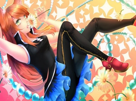 elegant bishoujo - stars, pretty, orange, long hair, anime girl