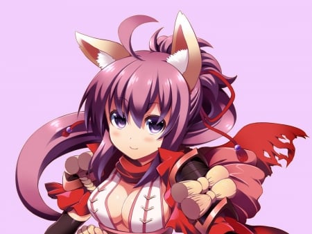 nekomi mimi - red dress, kawaii shoujo, anime, long hair, purple hair, cute girl, cat ears