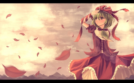 ~Raining Petals~ - anime, touhou, dress, kagiyama hina, bow, petals