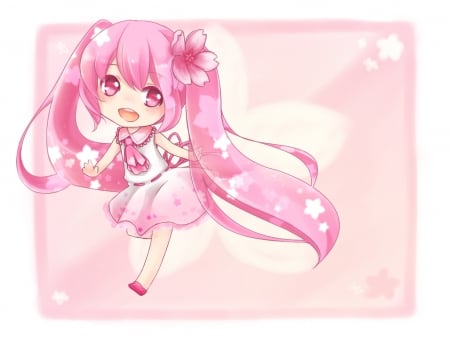 Sakura Miku - pretty, anime, vocaloid, twin tail, kawaii, female, twintail, blossom, hatsune miku, pink, long hair, sakura miku, chibi, nice, twin tails, anime girl, sakura, twintails, girl, lovely, sweet, flower, miku, cute, adorable, hatsune, vocaloids