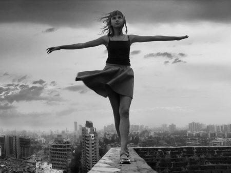 above the clouds ... - clouds, black, wp, white, girl, bw, freedom, liberty