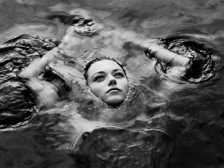 in thought - white, woman, girl, situation, photography, moods, water, black