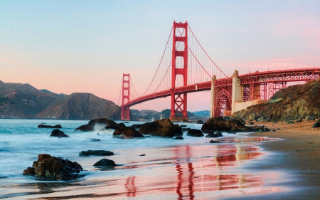 GoldenGate Bridge - water, golden, bridge, gate