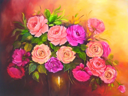 Roses - nice, elegance, roses, delicate, colorful, bouquet, lovely, still life, vase, pretty, pink, red, flowers, harmony