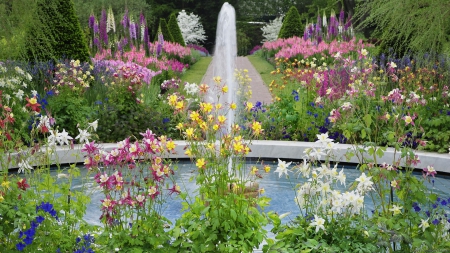 FLOWER  GARDEN   FOUNTAIN - wishing, pennies, water, flowers, foutain