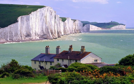 The White Cliffs of Dover - nature, houses, english channel, cliffs