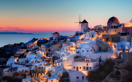 Night in Santorini - santorini, greece, lights, night