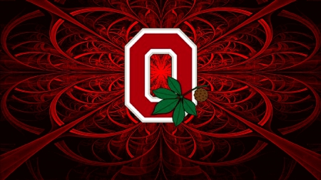 RED BLOCK O WITH BUCKEYE LEAF ON A FRACTAL BACKGROUND - ohio, football, state, buckeyes