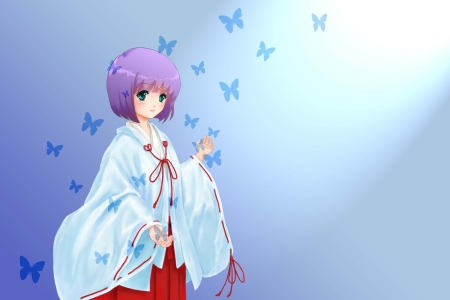 Sweet Butterfly Wings - girl, pretty, anime, purple hair, short hair, butterflies