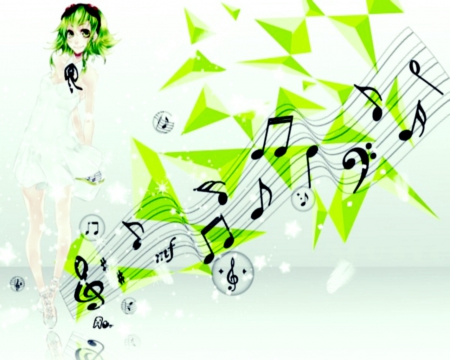 ~Beautiful Gumi~ - gumi, short hair, vocaloid, anime, musical notes, green hair