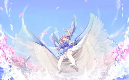 ~Happiness~ - sky, touhou, petals, anime, saigyouji yuyuko, pink eyes