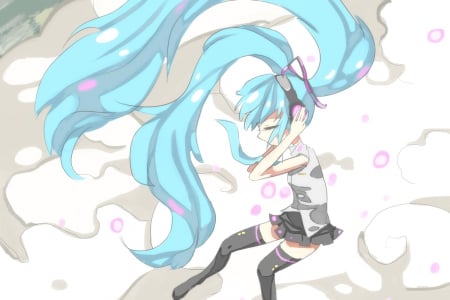 She Loves Her Music - long hair, vocaloid, ponytails, anime, hatsune miku, blue hair