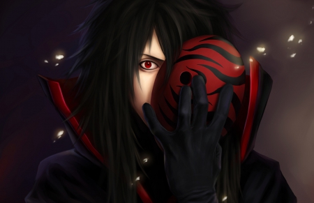 Anime - madara, sharingan, black, mask, naruto, red, Anime