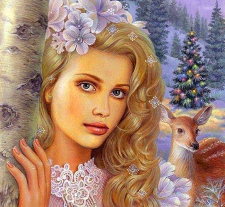 Fantasy - girl, fantasy, abstract, deer