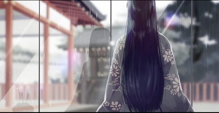 Anime - anime, girl, hair, rain