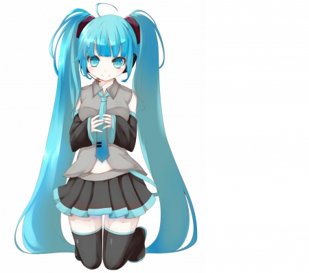 Hatsune Miku - pretty, anime, vocaloid, twin tail, kawaii, female, twintail, hatsune miku, long hair, blue hair, plain, hd, nice, blue eyes, twin tails, anime girl, twintails, hot, girl, simple, lovely, sweet, white, miku, cute, adorable, hatsune, sexy, vocaloids