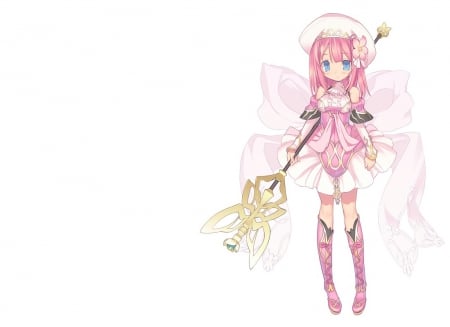 Farsia - gown, magician, cute, plain, video game, game, rpg, hot, anime girl, adorable, girl, white, ribbon, pink hair, armor, staff, simple, kawaii, wand, anime, rod, dress, warrior, long hair, sexy, female