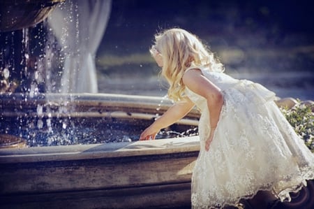 The Fountain - kid, princess, lake, girl, photography, child, fountain, abstract, play, baby, little girl, little