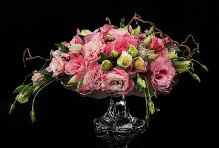 pink rose arrangement - flowers, roses, arrangement, pink, still life