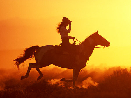 COWGIRL - freedom, sunset, horse, people