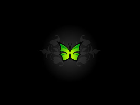 Simple Butterfly - art, on black, green butterfly