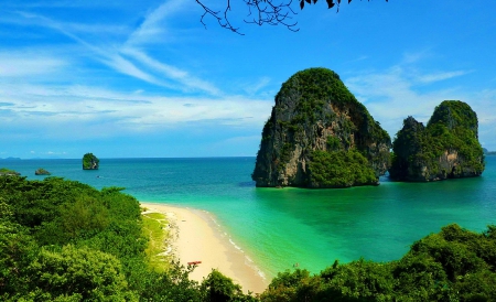 Ton Sai beach - ocean, beach, sky, greenery, water, summer, bay, nature, view, blue, horizons, sea, resort, cliffs